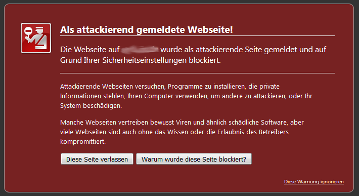 Als attackierend gemeldete Webseite!