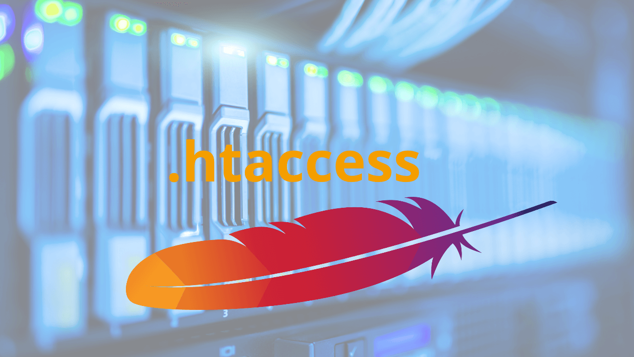 Serverrack mit Feder von apache und Schriftzug .htaccess