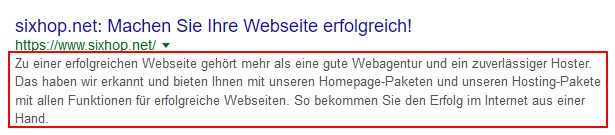 Screenshot der Webseitenbeschreibung in der Googlesuche