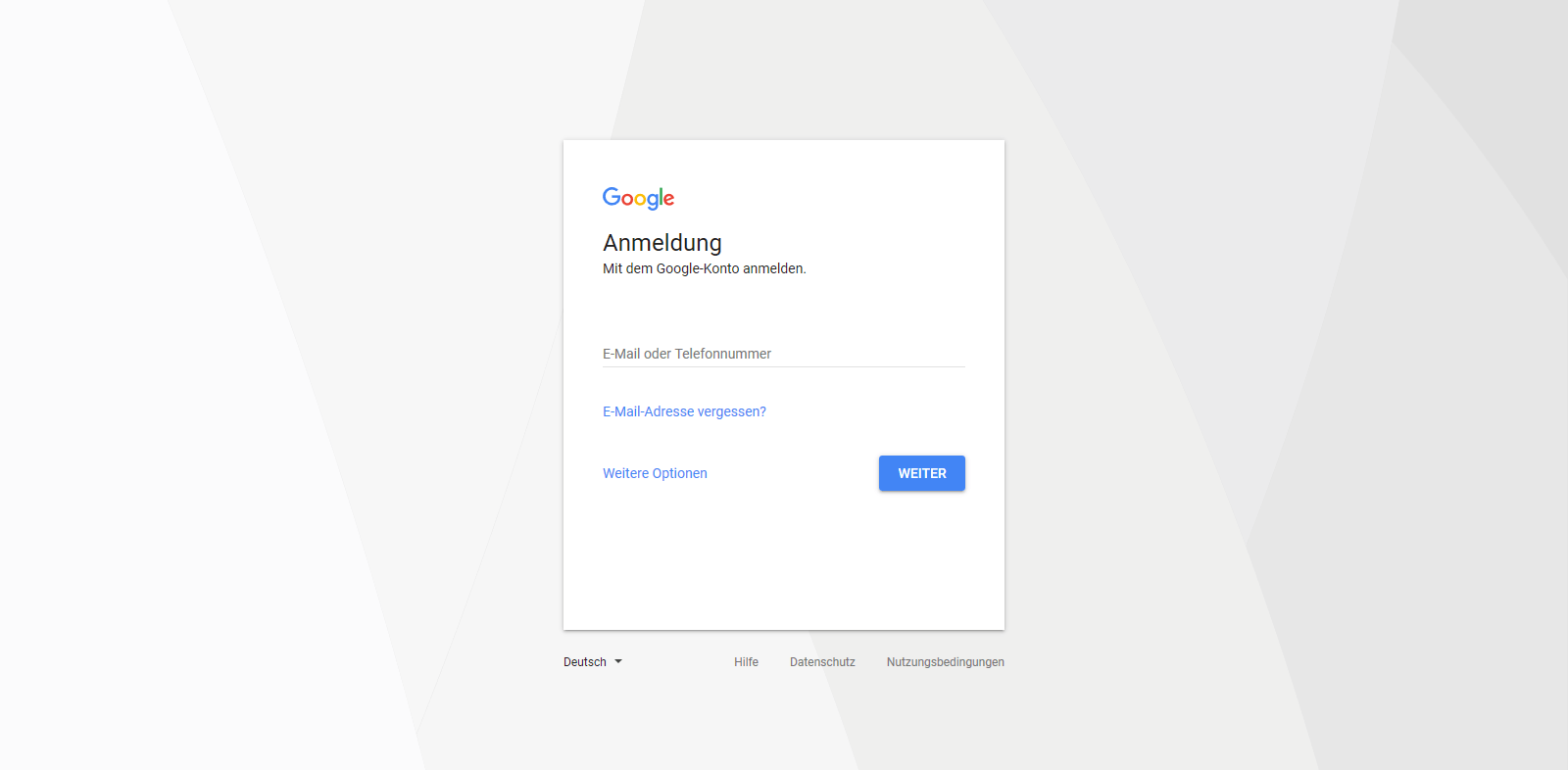 Ein screenshot der Google Anmeldeoberfläche