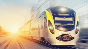 Modern high speed train on a clear day with motion blur